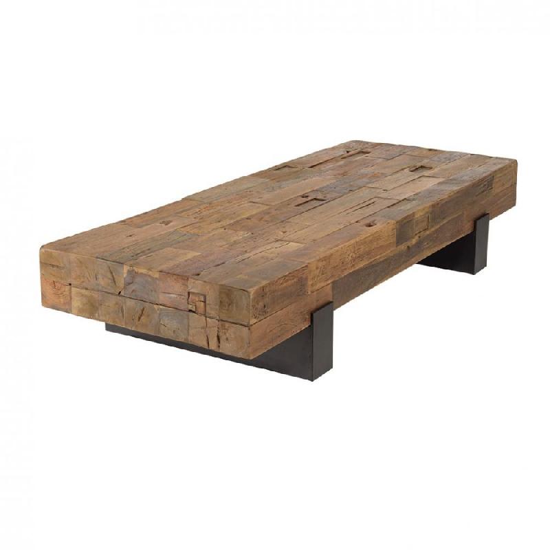 Table basse SATHIM - Plateau en poutres de teck recyclé massif et pieds en métal - Look industriel et écologique_0
