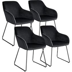 TecTake GmbH tectake Lot 4 chaises de salle à manger aspect velours rembourré noir - 405934 - noir polyester 405934_0
