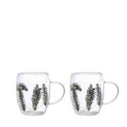 Aulica Tasses à thé double paroi fleurs blanches et vertes 350ml -lot de 2 - vert 241301_0