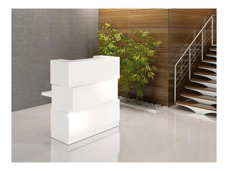 Banque d'accueil Zen droite - Mélaminé et HPL blanc pastel ou orange - Éclairage LED intégré_0