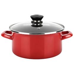 Fagor Optimax Casserole à induction 18 cm, couvercle en verre, acier émaillé, haute épaisseur, antiadhésif Ecological XYLAN PLUS sans PFOA, rouge_0