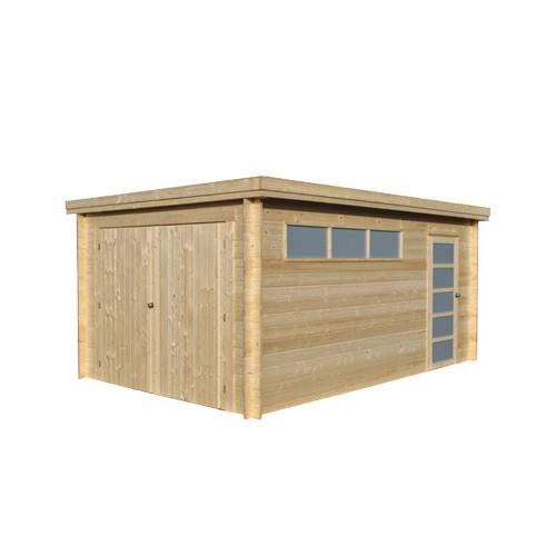 Garage simple bois / 14.35 m² / toit plat / porte battante / 3.45 x 5.21 x 2.32 m_0