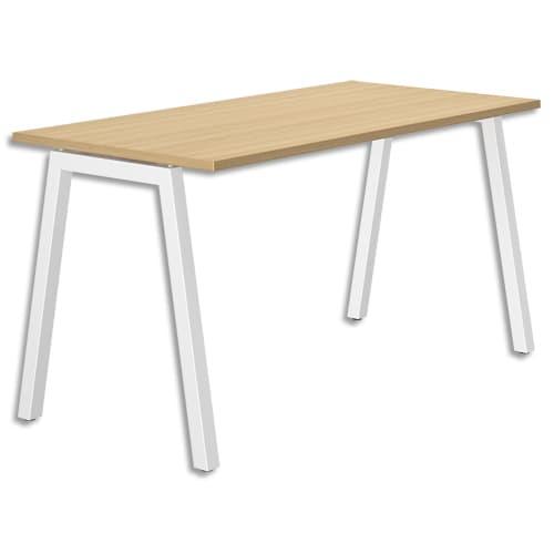 Bureau droit Gautier Office - plan de travail 80x120 cm - pieds trapèze métal blanc - 2 pré-défonçages ronds_0