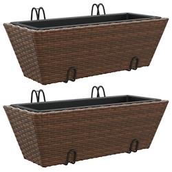 Helloshop26 - Jardinière bac lit surélevé plantes fleurs jardin terrasses avec crochets lot de 2 résine tressée marron 02_0038864 - 3000218068301_0