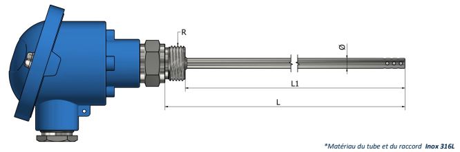 Sonde de résistivité - Résistance ambiante ajourée avec raccord fixe et tête de raccordement - PH23_0