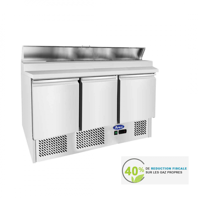 Table de préparation saladette 3 portes - Réf ESL3869GR - Acier inoxydable - Capacité 380L - Température +2°C / +8°C_0
