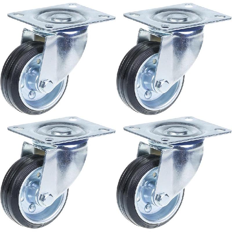 Roulettes pivotantes en caoutchouc noir 80mm 3