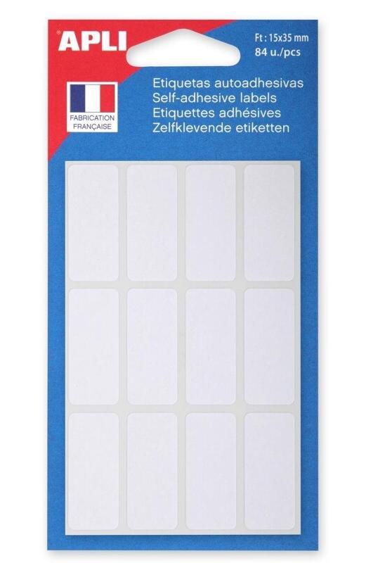 Apli Lot de 5 Etui de 84 étiquettes adhésives blanches, format 15 x 35 mm (7 feuilles / cdt) - 3270241119213_0