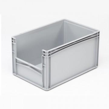 Bac plastique avec ouverture sur petit côté - coloris gris - Dimensions 600x400x320 mm - Parois et fond pleins_0