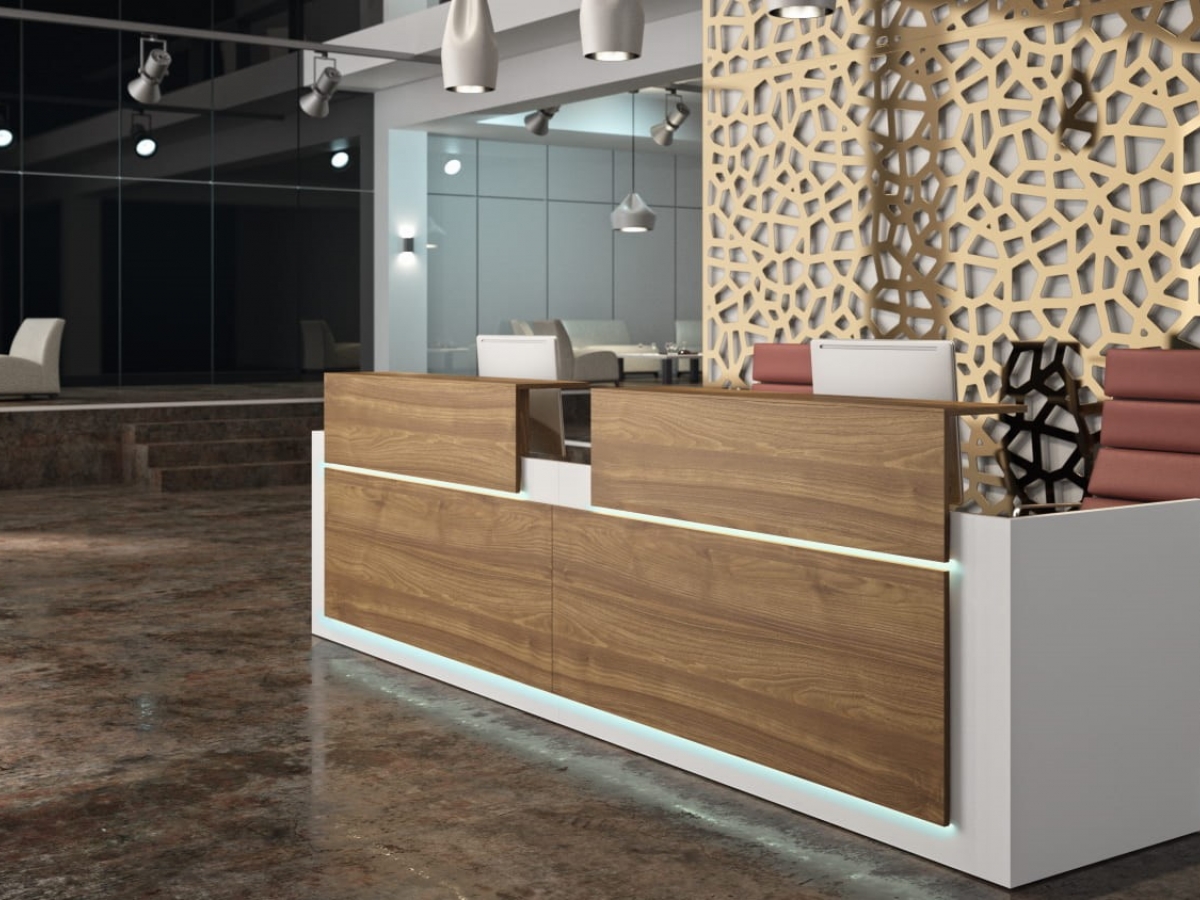 Banque d'accueil droite classique en bois - AVANT, design adaptable à tout environnement_0