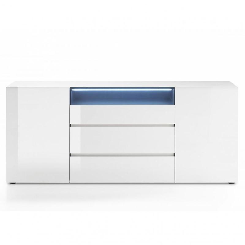 Buffet contemporain Verona blanc laqué brillant - 2 portes, 3 tiroirs, design italien_0