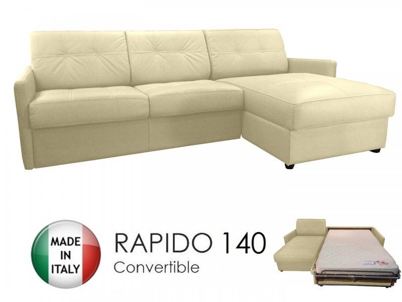 Canapé d'angle réversible Cube Deluxe 140 cm - coffre, cuir vachette beige, matelas 16 cm_0