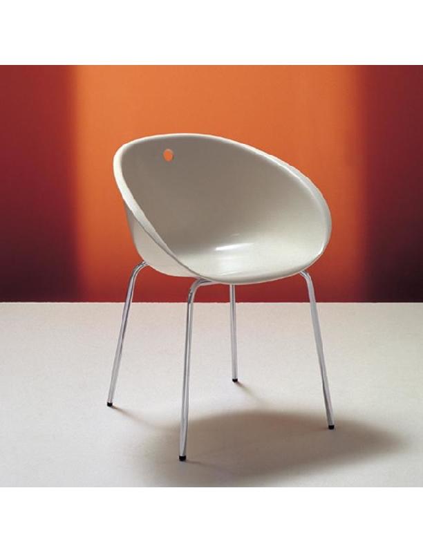 Chaise Oda - Coque technopolymère blanc ou ivoire - Châssis chromé traîneau ou 4 pieds_0