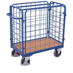 Chariot bas avec 4 dossiers grillagés - capacité 400 à 500 kg - plateau mélaminé décor hêtre - roues anti-trace_0