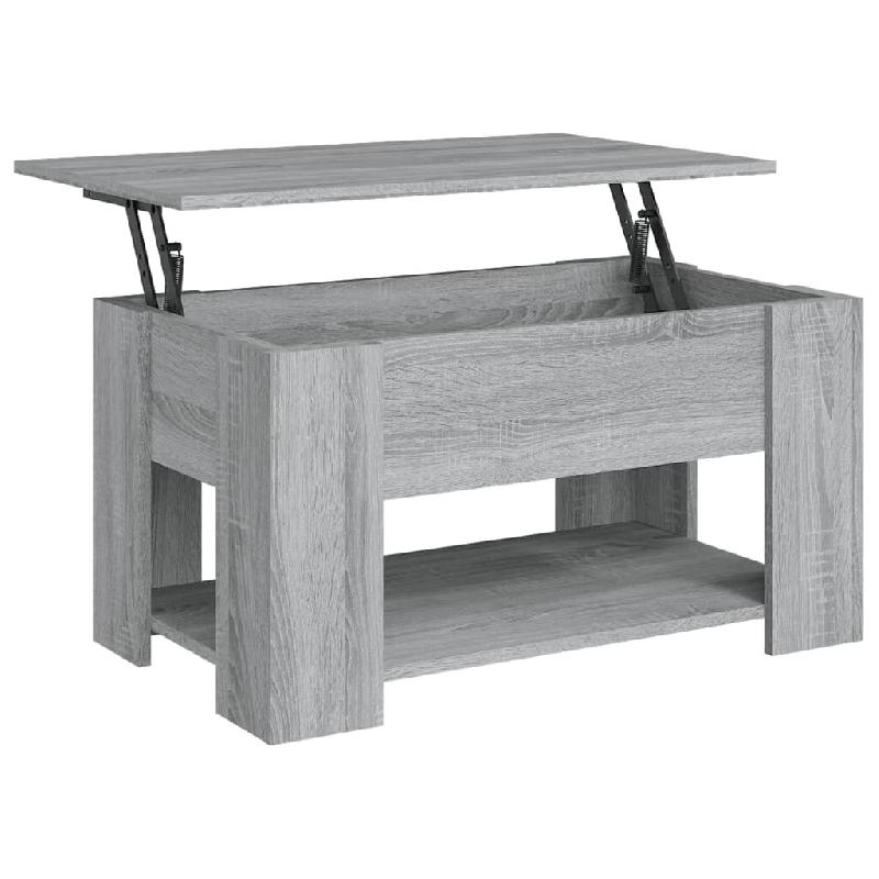 Décoshop26 - Table basse avec plateau relevable 79 x 49 x 41 cm bois d'ingénierie gris DEC040085 - gris Bois massif 3000264743733_0