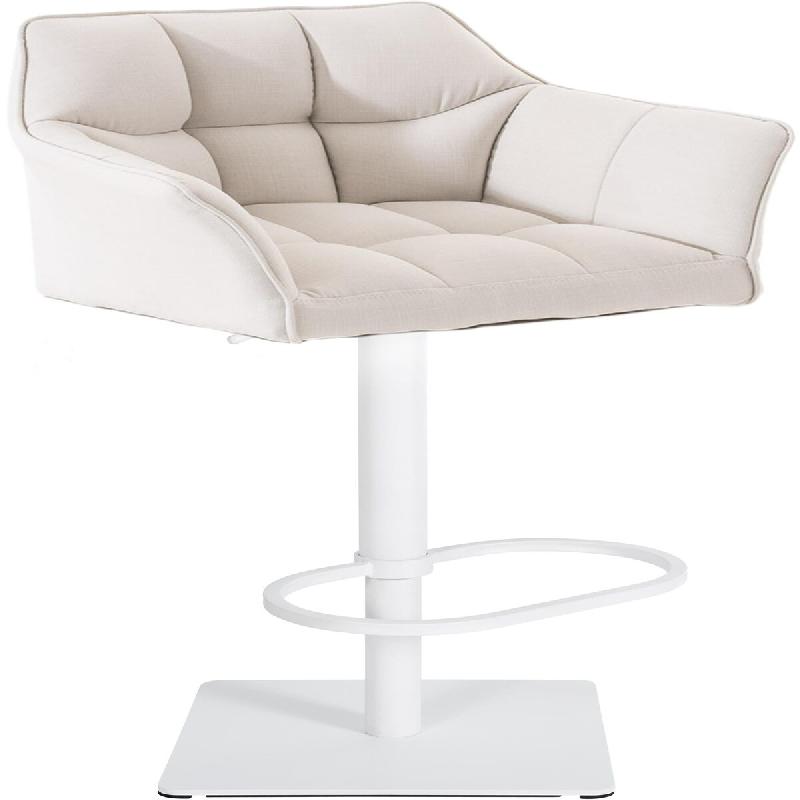 Décoshop26 - Tabouret de bar x1 réglable en tissu blanc assise enveloppante capitonnée avec base carrée en métal blanc 10_0006608 - blanc métal_0