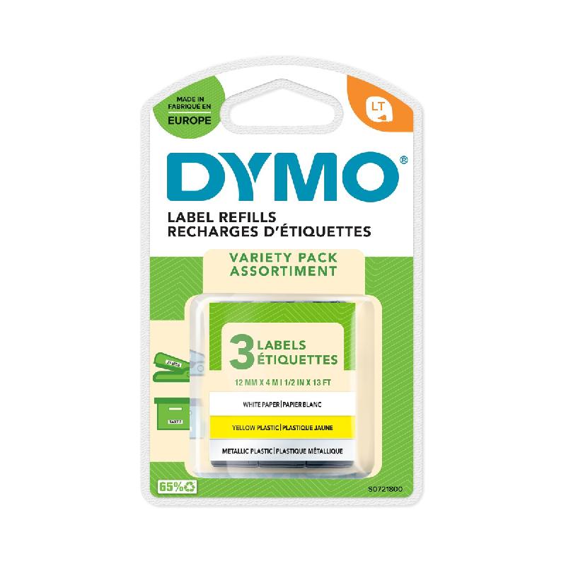 DYMO Starter Pack de 3 rubans LetraTag, noir/jaune-argent-blanc, 12 mm x 4 m - noir matière synthétique S0721800_0