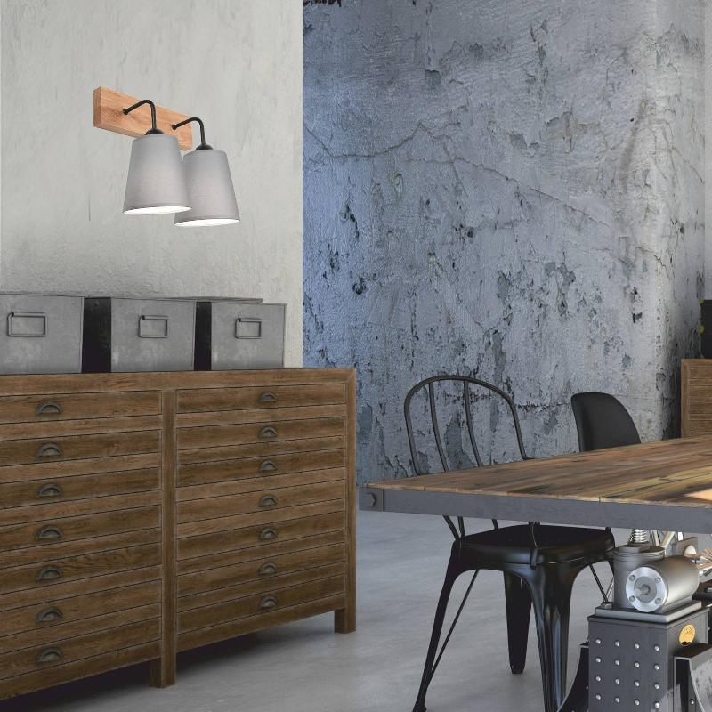 ENVOSTAR RISCO APPLIQUE MURALE À 2 LAMPES ABAT-JOUR EN TISSU GRIS