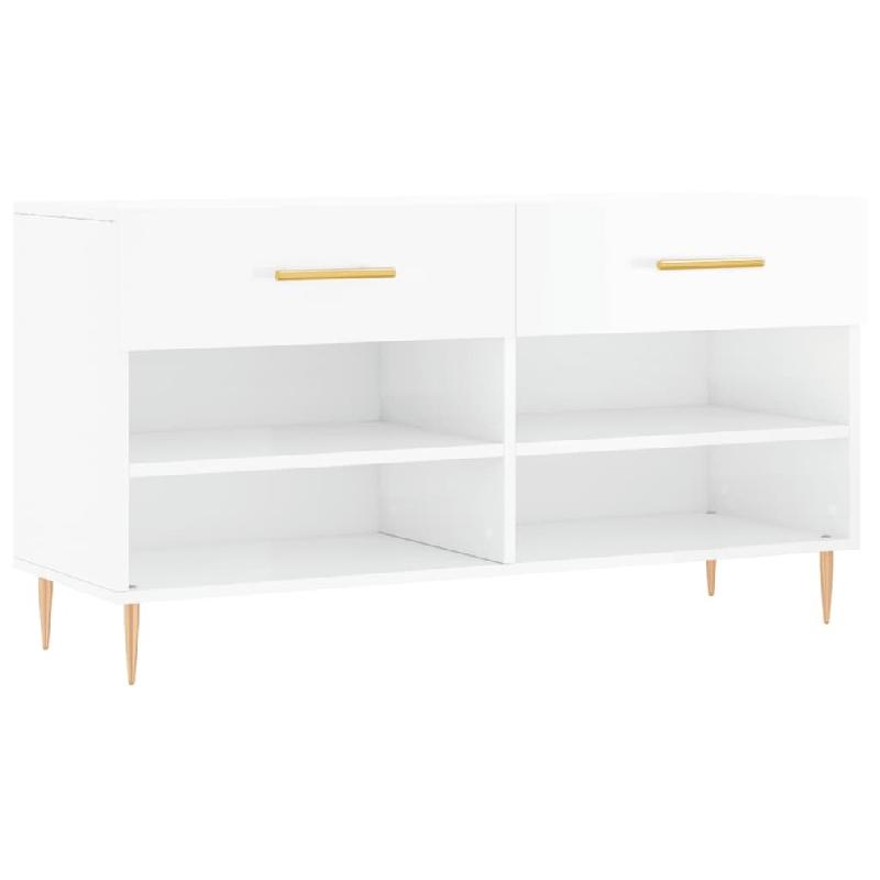 Helloshop26 - Banc à chaussures bottes commode étagère meuble entrée rangement brillant 102 x 35 x 55 cm bois d'ingénierie blanc 02_0022896 - bla_0