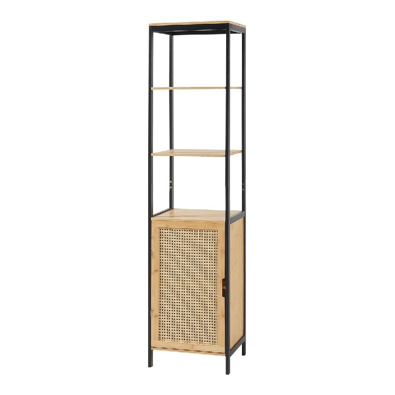Helloshop26 - Meuble colonne de salle de bain bambou rotin 172 x 40 x 35 cm MDF beige 03_0009954 - 3000224962211_0
