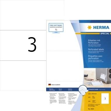 HERMA 300 étiquettes blanches Special, microperforées, format 210 x 99 mm (100 feuilles A4 / cdt) - blanc 4664_0