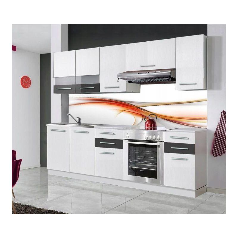 IONA M - CUISINE COMPLÈTE LINÉAIRE L 2,2 M - 7 PCS + PLAN DE TRAVAIL INCLUS - ENSEMBLE MEUBLES ARMOIRES CUISINE MODERNE COMPACTE