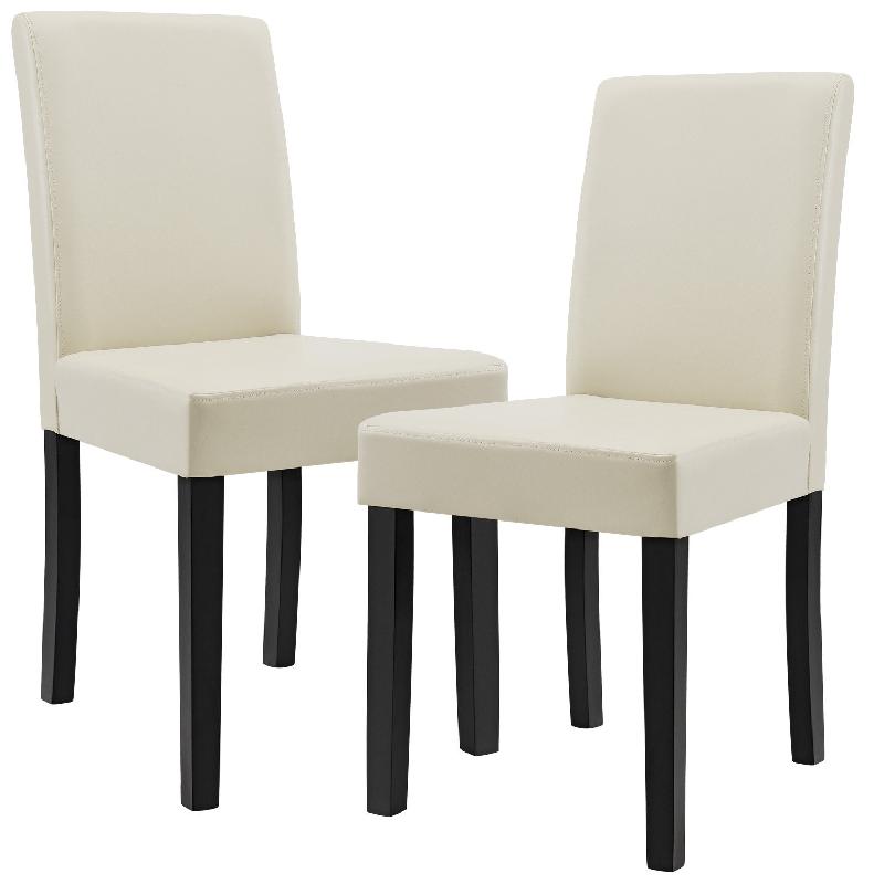 Kit de 2 chaises rembourrées - Pieds en bois massif - Housse synthétique crème et noire - Design moderne - 90 x 37/42 x 48 cm - Réf : 03_0002359_0