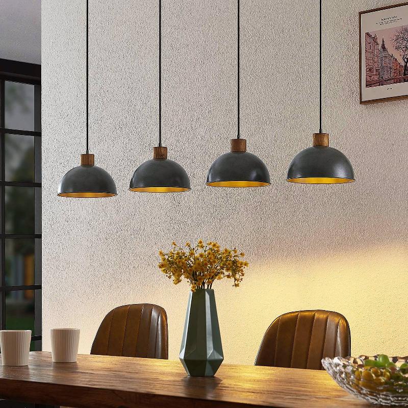 LINDBY SUSPENSION DURBIS, 116 CM, 4 LAMPES, GRIS, BOIS, E27