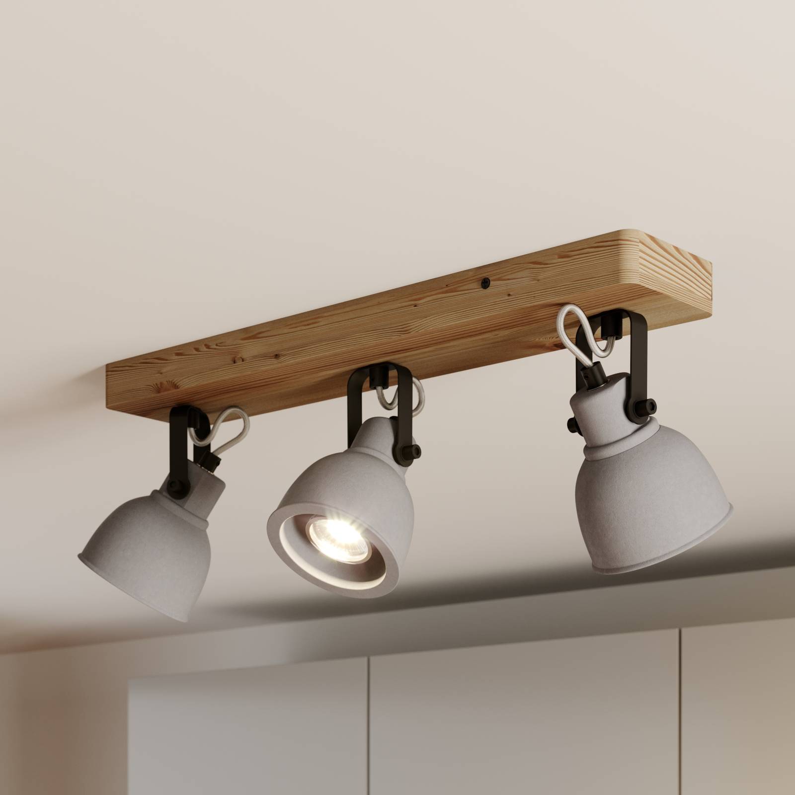 LINDBY SPOT MITIS, 50 CM, 3 LAMPES, GRIS, BOIS, BÉTON, GU10