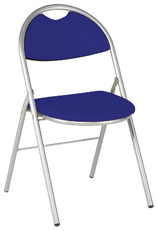 LOT 4 CHAISES PLIANTES CLAP PIÈTEMENT GRIS ALU TISSU 100% ACRYLIQUE COLORIS BLEU - MANUTAN COLLECTIVITÉS