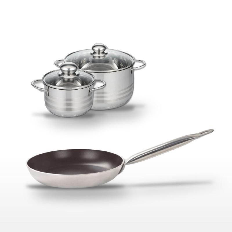 Lot Poêle 32cm et 2 Faitouts 16/24cm Elo Bistro Line - gris 3176239985177_0