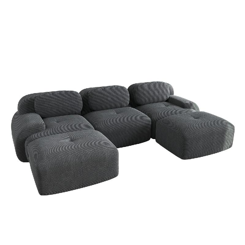 Merax Canapé modulaire en corde 3 places avec 2 tabourets, canapé nuage sans cadre, près du sol avec assise profonde, peut également être utilis�_0