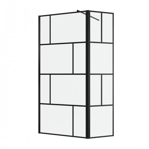 PAROI DE DOUCHE FIXE + VOLET NOIR MAT 100 + 40 CM - BRICKS AURLANE