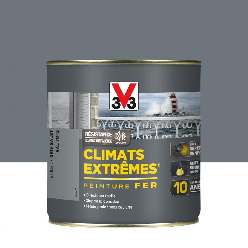 Peinture fer extérieur Climats Extrêmes® V33 - Gris galet brillant 0.5L - Direct sur rouille, anti-corrosion, garantie 10 ans_0