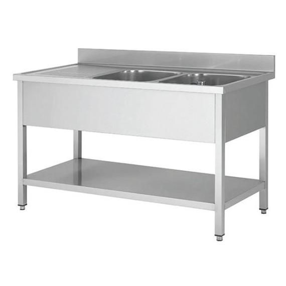 Plonge inox 140x60x95cm 2 bacs avec egouttoir a gauche_0