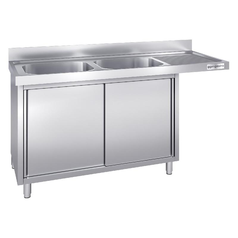 Plonge Inox 2 bacs sur placard avec passage lave-vaisselle - P 700 - GGM -_0