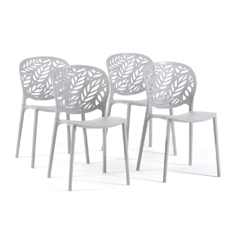 RATTATAN Lot de 4 chaises d'extérieur empilables en polypropylène avec fibre de verre dossier ajouré motif feuilles pour jardin bar restaurant Lici_0