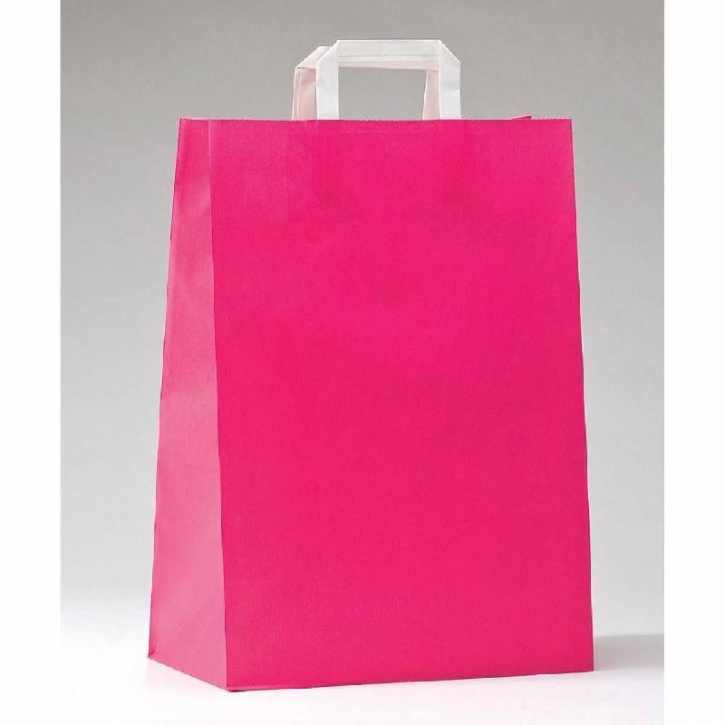 Sac kraft poignées plates fuchsia 22x10x28cm - par 50 - idéal pour petits vêtements, cadeaux, livres et bijoux_0