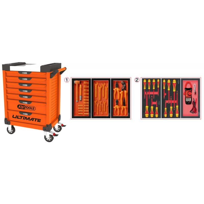 Servante ULTIMATE 7 tiroirs orange équipée de 44 outils isolés et d'une pince ampèremétrique- KSTools | 819.7045_0