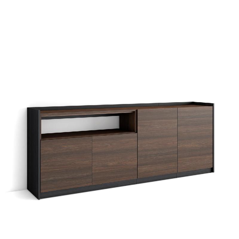 SKRAUT HOME Buffet salon et cuisine, 207x80x37 cm, 4 Portes, Meuble chaussure, Chêne foncé et Noir - marron Bois manufacturé 704_1_0