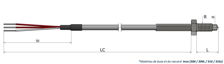 Sondes à résistance à visser (RTD) Buse - PR20 - Pt100, Pt500, Pt1000 - Options de montage et câbles haute température_0