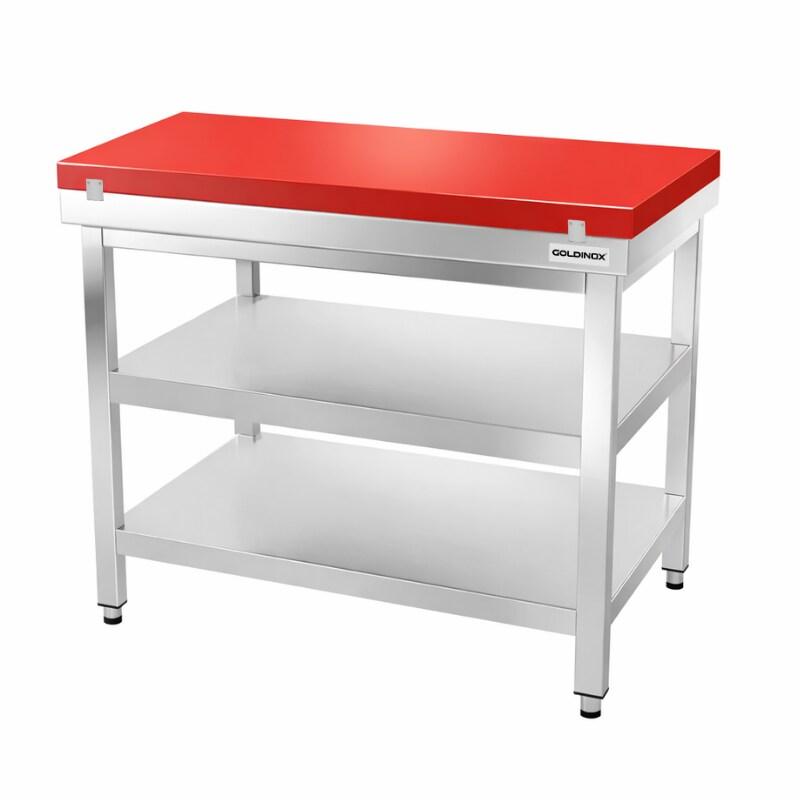 Table de travail en inox 1000x700 mm avec plaque de découpe rouge et 2 étagères PREMIUM - GOLDINOX - gris inox 3701770840373_0