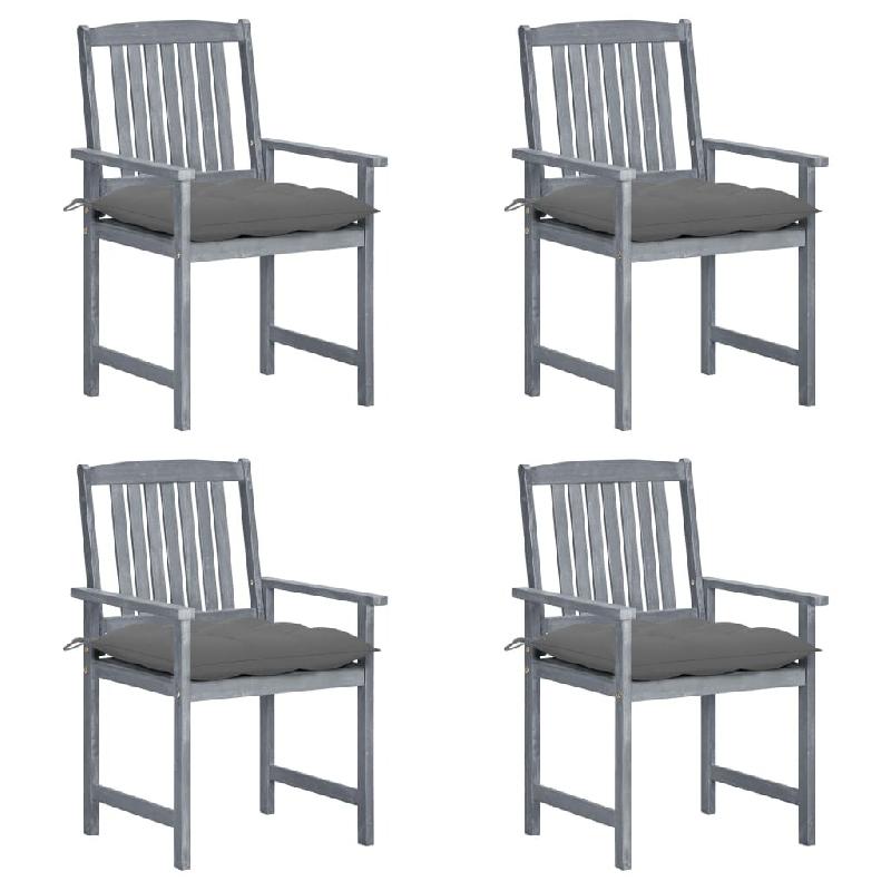 VidaXL Chaises De Jardin Et Coussins Lot De 4 Gris Bois Acacia Massif - gris 3061254_0