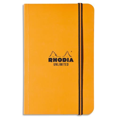 CARNET DOS CARRE COLLE RHODIA UNLIMITED 120 PAGES 5X5 FORMAT 9X14CM - FERMETURE ELASTIQUE - COLORIS ORANGE