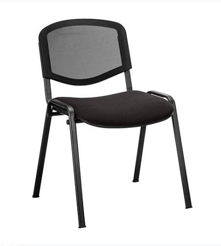 Chaise de réunion en tissu et résille - M2 Rouge - Classification anti-feu, piétement noir époxy, 5 coloris_0