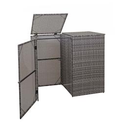 Décoshop26 - Abri de poubelles extérieur conteneurs à ordures jusqu'à 2 bacs avec couvercle en poly rotin gris 2x120 litres 04_0003646 - gris 3000_0