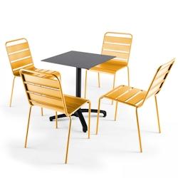 Oviala Business Ensemble table de jardin stratifié noir et 4 chaises jaune - Oviala - jaune métal 108203_0