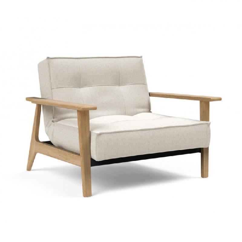 Innovation Living - Fauteuil design Splitback Frej 531 Bouclé Off White - Convertible lit 90x115 cm avec accoudoirs en chêne clair_0
