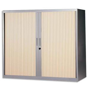 Mt international armoire basse métal monobloc corps silver/rideaux chêne clair 2 tablet. Dim 120x105x43cm_0