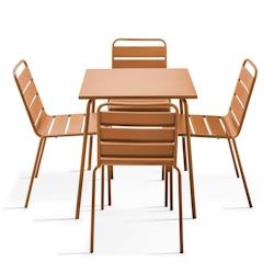 Oviala Business Ensemble table de jardin et 4 chaises en métal Caramel - marron acier 114646_0